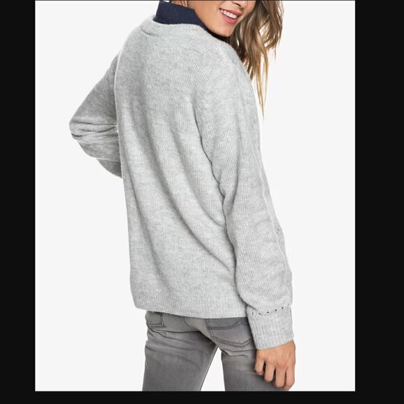 ROXY Women's Candidate Waves Pointelle Pullover Sweater Size Medium Gray - Picture 4 of 10